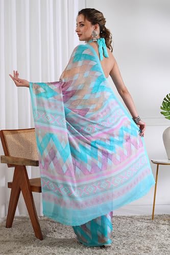Image of MIRCHI FASHION Women Saree | Chiffon Chevron Zig Zag Printed Office Wear Sari with Blouse