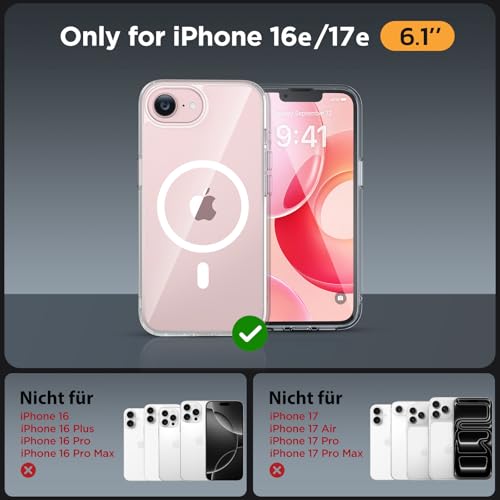 Image of Miracase for iPhone 16e case & iPhone 17e Case for MagSafe [with 2x9H+ Screen Protectors] TOP Military-Grade Protection Shockproof with Velvet Touch for iPhone 16e /17e Phone Case 6.1 inch, Clear