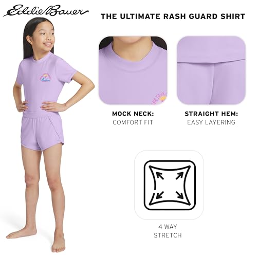 Image of Eddie Bauer Girls' UPF 50+ Rash Guard Sun Tee Shirt and Swim Short Set