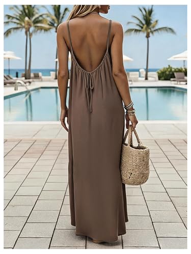 Image of SHENHE Women's Open Back Spaghetti Strap Beach Maxi Dress Loose Flowy Vacation Sundress