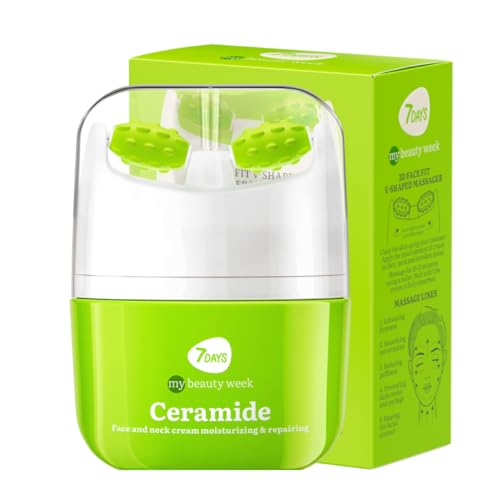 7Days Crema Facial con Ceramida con Masajeador de Cara y Cuello | Rejuvenecimiento, Reafirmación e Hidratación, Anti-Hinchazón, Lifting, Anti-Edad | Korean Skincare 40ml