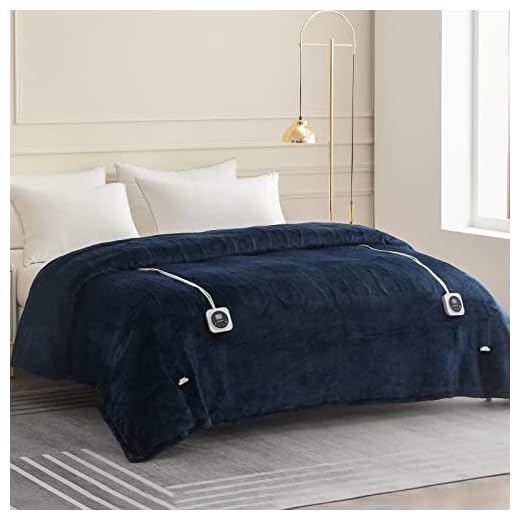 HOMLYNS Electric Blanket Queen Size Dual Control, Heated Blanket with 1-12H Timer Auto-Off & 10 Heating Levels, Fast Heating Blanket Machine Washable, Home Office Use ETL Certified, Navy (84x90)