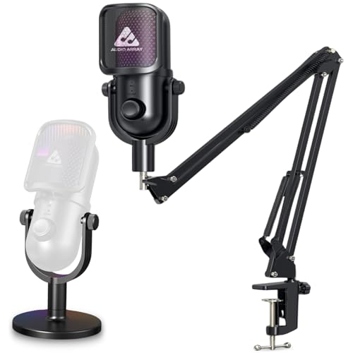Image of Audio Array AM-C47 RGB USB Condenser Mic Kit | AI Noise Cancellation, 192kHz /24Bit Studio Quality, Touch Control, Headphone Monitoring | Podcasting, YouTube, Gaming & Streaming | Mac /PC & Mobile