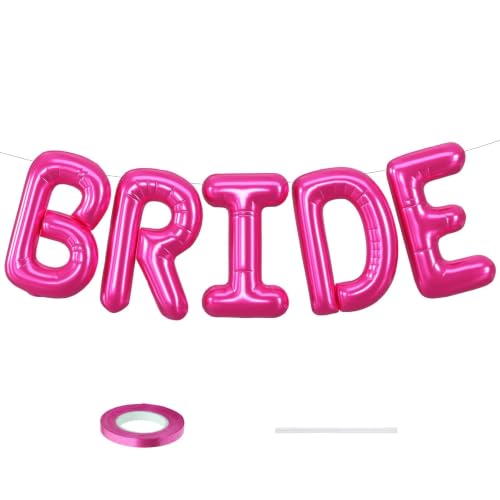 BRIDE Balloons Bachelorette 16 inch Hot Pink Bride Balloons for Bachelorette Party Decorations Giant Wedding Foil Balloon Letter Banner for Wedding Engagement Bridal Shower Bride To Be Decorations
