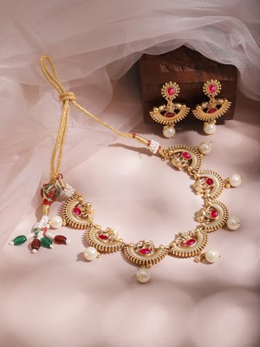 Image of Rubans Necklace Set Gold Plated Traditional Stylish Jewellery Gift for Women & Girls