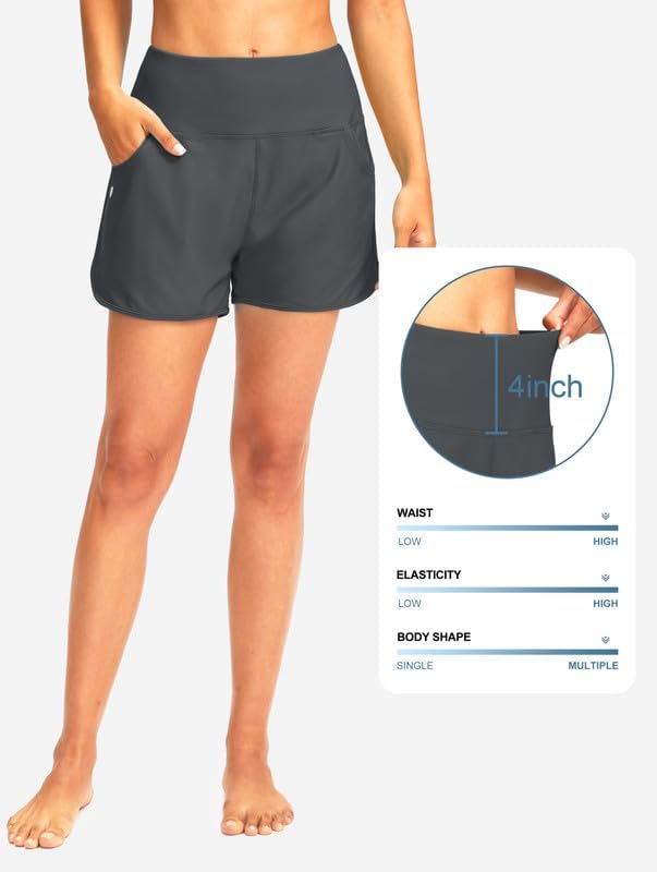 G Gradual Women's 3"/5'' High Waisted Swim Board Shorts with Pockets Liner Quick Dry Swimsuit Bottoms Bathing Suit for Women thumbnail