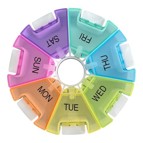 Pilulier portable pour 7 jours, organiseur hebdomadaire pour contenir des vitamines, pilulier 7 jours pour huile de foie de morue, suppléments, médicaments, voyage, travail, cadeau pour les parents