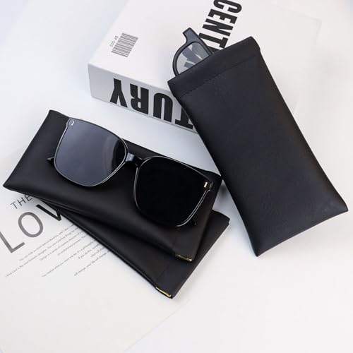Image of 3 Pack Soft Glasses Case Leather Squeeze Top Sunglasses Pouch Portable Squeeze Eyeglass Cases for Women Men Travel Sunglass Storage Bag Anti-Scratch Eyeglasses Cases (Black)