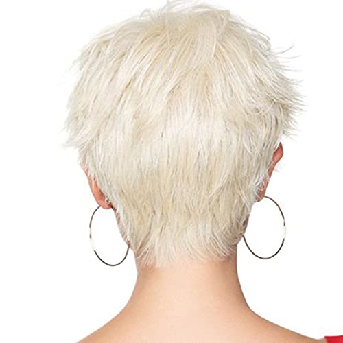 Image of QUEENTAS 8 inch Short Synthetic White Blonde Layered Pixie Cut Wig for Women