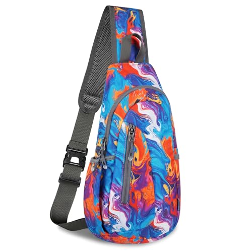 TITECOUGO Petit sac à bandoulière léger pour homme et femme, sac à bandoulière pour le sport et l'extérieur, Encre de couleur mélangée