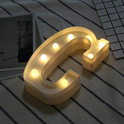 LED Letter Lights, DIY 26 Letters Alphabet A-Z Plastic Lamp Lighting Up Words Sign White Décor for Birthday Wedding Party Bar Bedroom Wall Hanging Decoration (Letter-C)