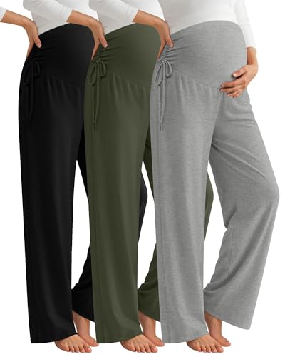 Neer 3 Pack Women's Maternity Pants Over The Belly Loose