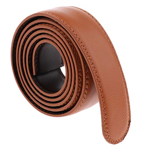jojomis Men's Leather Belt Strap with Ratchet Mechanism No Buckle Design Replacement Strap 49.6 Inch Length 3.5cm Width Brown Red White- 126cm Brown
