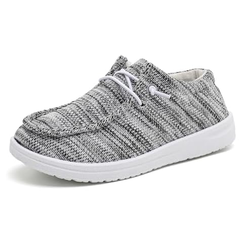 Betrue Kids Boys Girls Breathable Loafers Slip-On Casual Canvas Boat Shoes Lightweight Lace Up Loafers(BE2316-gry-12) Cover