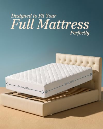 Image of Quilted Fitted Mattress Pad 2 Pack, Full Mattress Protector Topper with Deep Pocket Stretches up to 16 Inches, Machine Washable Mattress Cover by Utopia Bedding (White)
