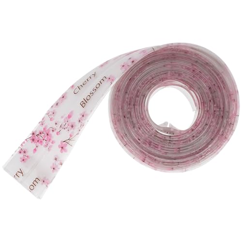 RUNROTOO Cinta de Calafateo Autoadhesiva 15 X 105Ft para Sellado de Baño y Cocina Tira Selladora Transparente Diseño de Flores de Cerezo Rosa para Juntas y Grietas