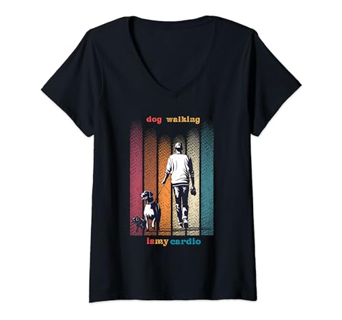 Mujer Dog Walking Is My Cardio Retro Funny Dog lovers Dog walking Camiseta Cuello V