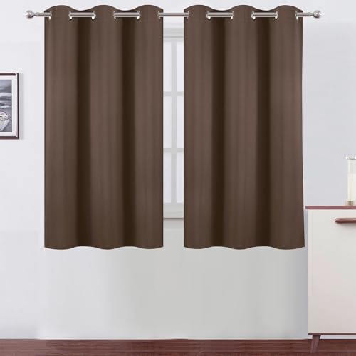 Image of LEMOMO Chocolate Brown Blackout Curtains 42 x 54 Inch Length Set of 2 Panels Grommet Bedroom Curtains for Living Room