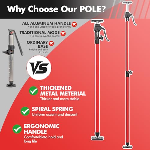 Cabinet Jack for Installing Cabinet,4 Pack Adjustable 3rd Hand Support Pole Extend from 47.2" to 114.2",Premium Steel Cabinet Lift Jack Support up to 200 lbs,with Storage Bag (Red) by Hocamel - Image 6