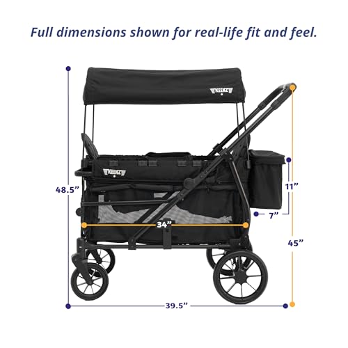 Keenz Viva 4-Passenger Compact Stroller Wagon for Kids with Foldable Frame, Push/Pull Handle, EVA Wheels, and Mosquito Net Canopy &ndash; Lightweight Wagon for Families, Black