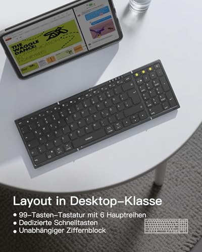 Inateck tragbare Bluetooth-Falttastatur, Tastatur Maus Set – Ansicht 3