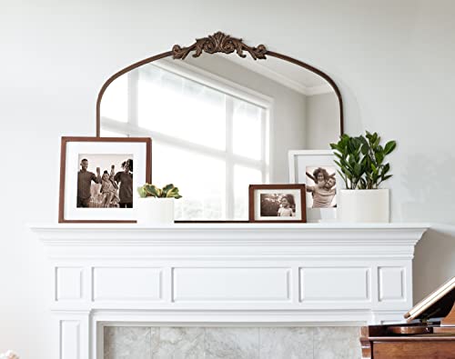 Image of Kate and Laurel Arendahl Ornate Traditional Arched Mirror; 36 x 29; Bronze; Decorative Baroque Style Arched Wall Mirror with Wide Frame and Ornamental Crown