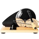 Brvclon Manual Bread Slicer for Homemade Sourdough,Adjustable Thickness,Hand Crank Bread Slicer with Stainless Steel Blade, Aluminum Alloy Frame & Solid Wood Base with Natural Wood Veneer Finish