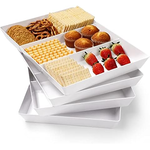 4er-Pack, 3-teiliges großes weißes Serviertabletts-Set Cover