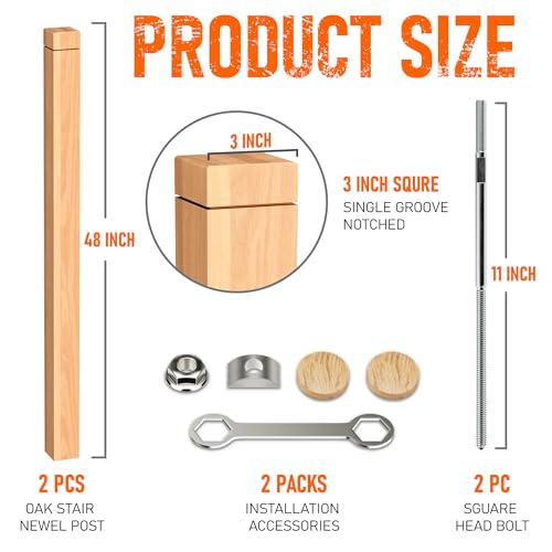 Stair Newel Post Kit 3"x3"x48" with Hardware & 2 Wood Plugs for a Hidden by Sexlieu - Used condition - Image 3