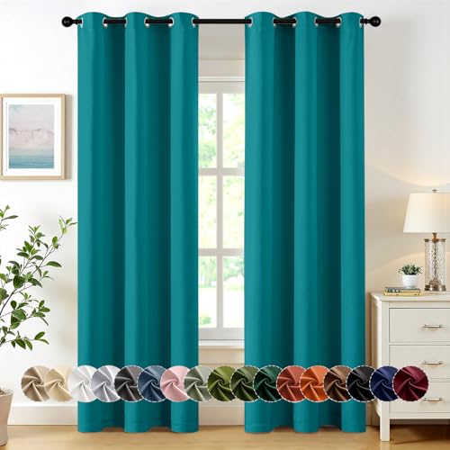 Image of MIULEE Blackout Curtains for Bedroom Living Room 2 Panels, Thermal Insulated Room Darkening Drapes Grommet Noise Reducing Light Blocking Window Treatments 84 Inches Long 40x84 Inch Teal