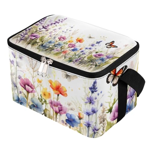 Lunch Bags for Women Men 9 Cans,Butterfly Colorful Flowers Hot & Cold Food Delivery Bag Insulated Grocery Bag Insulated Lunch Box Lavender Cooler Bag for Office Work Picnic Beach