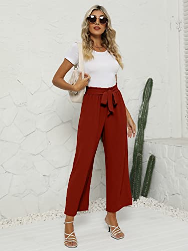 Sucolan Wide Leg Pants For Women High Waisted Business Casual Pants Work Pants Loose Flowy Summer Beach Pants With Pockets Red #TOP3