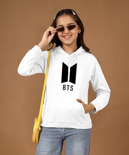 Image of KYDA KIDS Girls Cotton Hooded Sweatshirt | Regular Fit Full Sleeves Winter Wear Hoodies