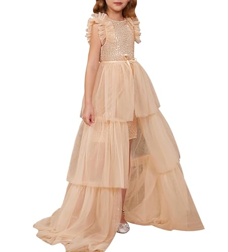 GRACE KARIN Girls Sequin Dress Formal Pageant Sparkle Party Ruffle Prom Maxi Dress Size 5-14Y