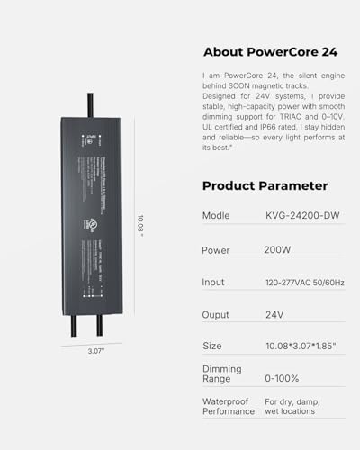 Image of SCON 24V DC 200W LED Power Driver for Track Lighting System, TRIAC /ELV /0-10V /1-10V Dimmable Supply Transformer Converter Adaptor for LED Lights (Driver B for XTB106-24SD)