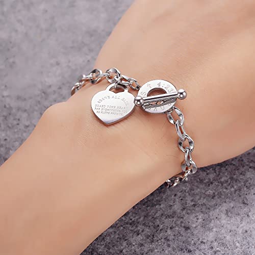 Image of JUPPE Silver Titanium Steel Engraved Bracelet Personalized Proverbs 4:23 Bangle Gift for Women Girls