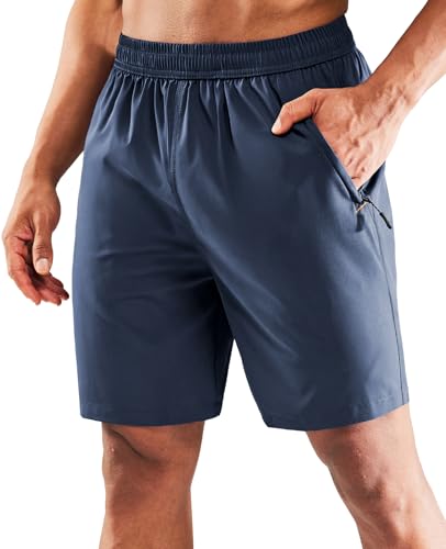 Image of MIER Men's Quick Dry Running Shorts with Zipper Pocket Elastic Waist Athletic Workout Exercise Shorts