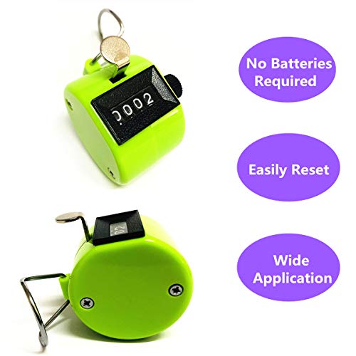 Formvan 4 Digit Hand Tally Counter With Lanyard, Mechanical Lap Tracker Manual Clicker With Metal Finger Ring Hoop Holder,Green #TOP1