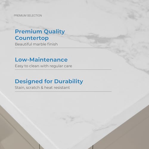 Image of OVE Decors Athea 48 in. Single Sink Freestanding Greige Bathroom Vanity with White Engineered Marble Top, Matching Backsplash, Power Bar and Brushed Gold Hardware