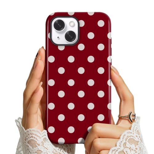 Compatible with iPhone 15 PLUS Case Cute Polka Dot for Women Aesthetics | Fashion Soft TPU and Silicone Double Shockproof Protective Phone Cover Phone Cases for iPhone 15 PLUS-Red