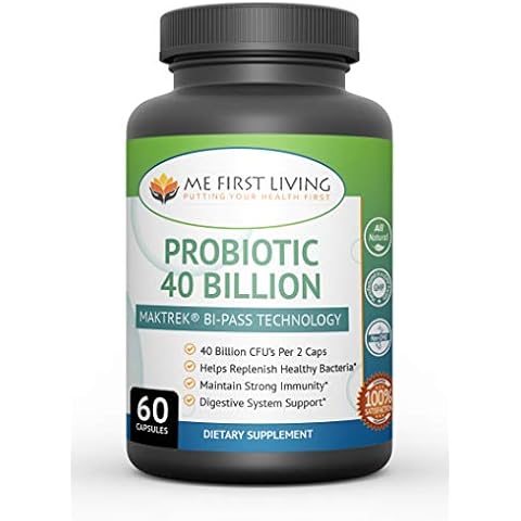 Me First Living Probiotic 40 Billion CFU Supplement with MAKTREK Bi-Pass Technology, Triple Strength, Non-GMO, for Men and Women - 60 Capsules Cover