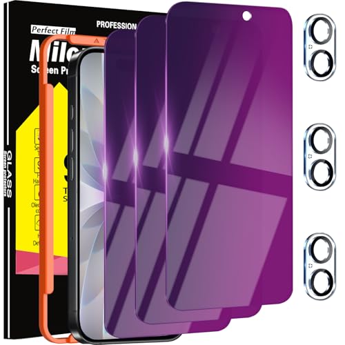 Milomdoi 3 Pack Gradient Colorful Privacy Screen Protector for iPhone 17 [Anti-Blue Light Private Film], 3 Pacs Camera Lens Protector Accessories, Case Friendly, Anti-Spy Tempered Glass,Purple