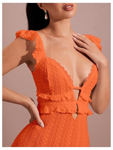 Image of SOLY HUX Women's Maxi Dress Crochet Ruffle Sleeveless Backless Bodycon Long Dresses