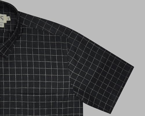 Image of GHPC Cotton Linen Checkered Half Sleeves Regular Fit Formal Shirt for Men