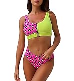 Dreamsoar Zweiteiliger Damen-Bikini, mit Reißverschluss vorne, sportlich, Leopardenmuster - - Medium