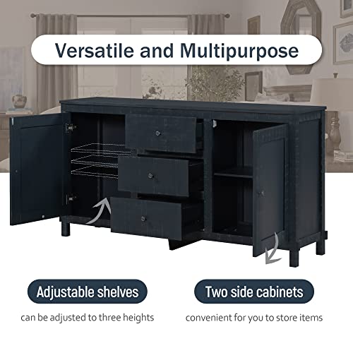 Xd Designs Retro Solid Wood Buffet Cabinet Sideboard With 2 Storage Cabinets And 3 Drawers, Large Storage Cabinet Entryway Console Table Bar Cupboard Server With Adjustable Shelves (Antique Black-U) #TOP5