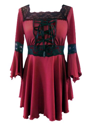 DangerousFX - Corsetto Corsetto, Stile Gotico, Medievale, Lungo, Elasticizzato, per Halloween, Strega Rosso Rosso 12-14