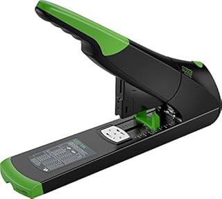 Novus B 56 re+New Sustainable Block Stapler (Staple Capacity 200 Sheets, Variable Insertion Depth up to 75 mm, Full Metal Device with Plastic Coating Made from 82% Recycled Plastic), Black, Green