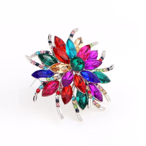 Image of Rhinestone Sunflower Brooch Pin for Women Red Black Purple Large Flower Broochs Snowflake Brooch Marquise Wreath Brooches Jewelry