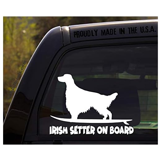 OhioDecals.com Irish Setter on Board - Funny Dog Breed Decal Sticker for car or Truck Window